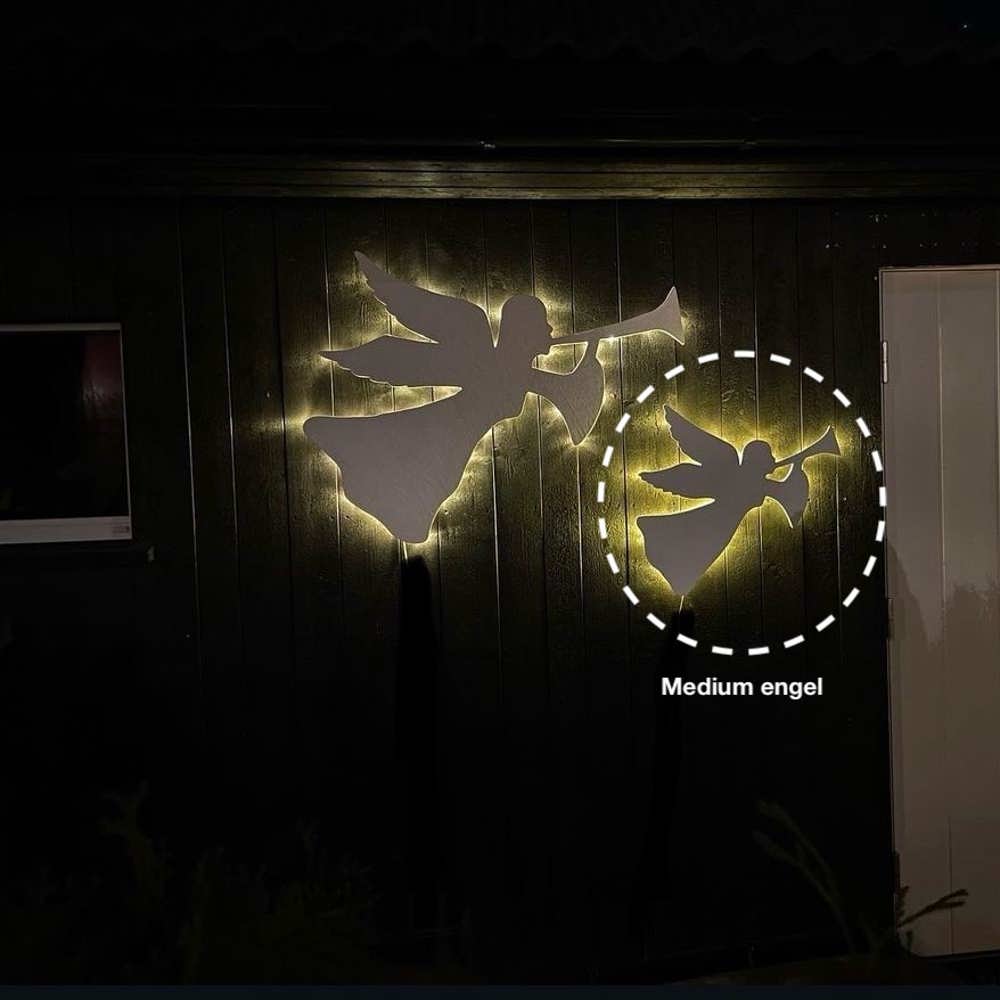 Medium håndlaget engel med LED-lys, høyrevinklet (H)