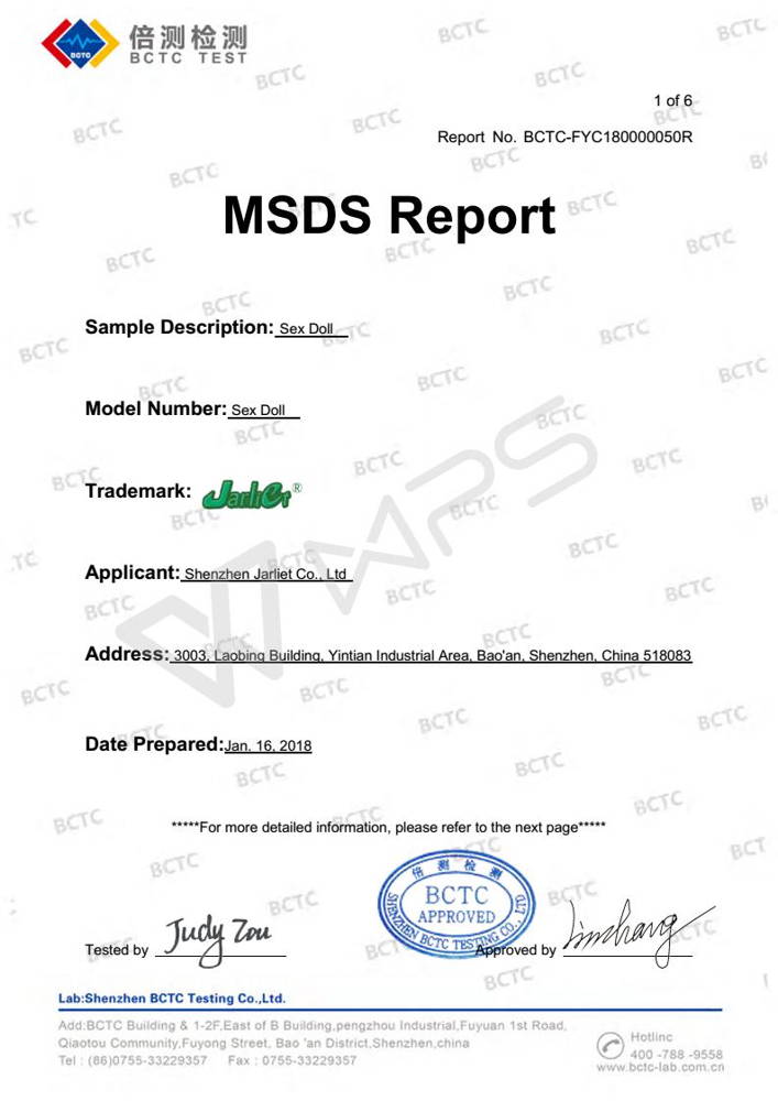 Jarliet MSDS Certificate