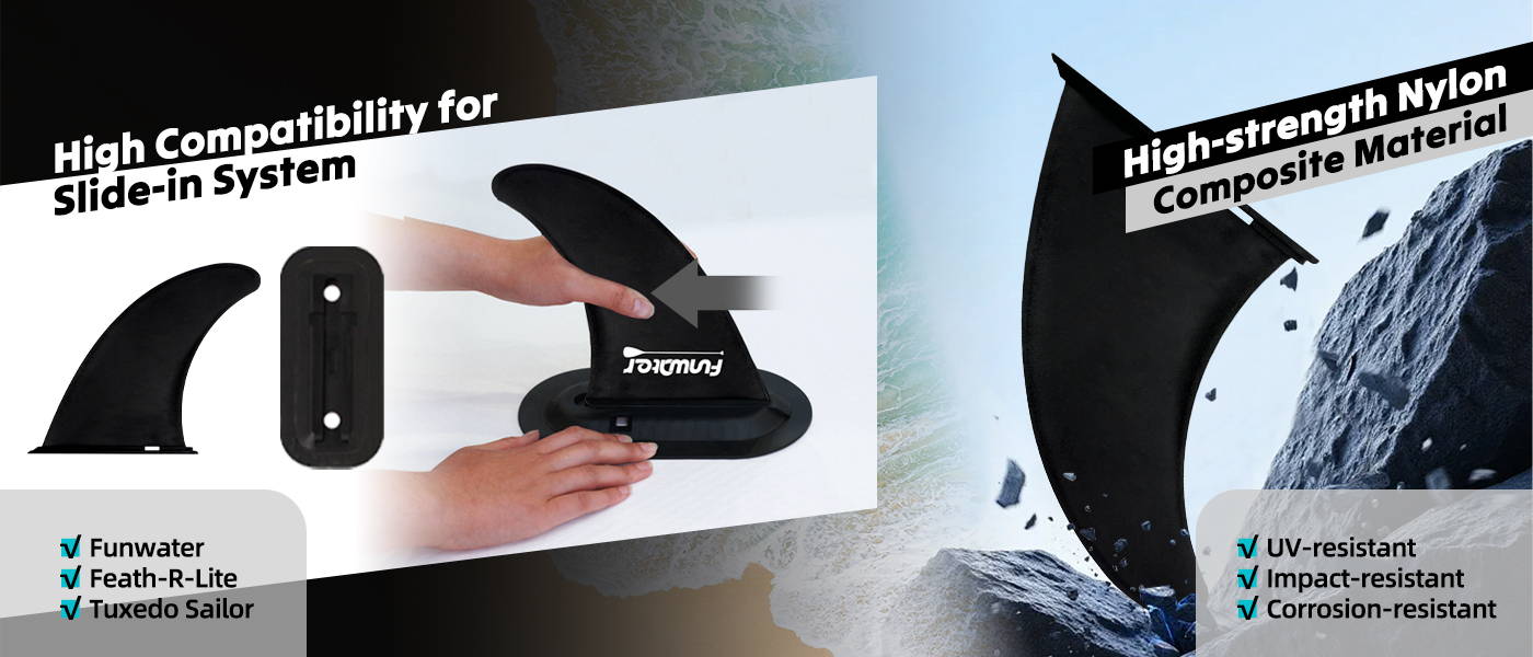 Funwater inflatable paddle board fins use high-stength nylon, suitable for funwater, feath-r-lite, and tuxedo sailor