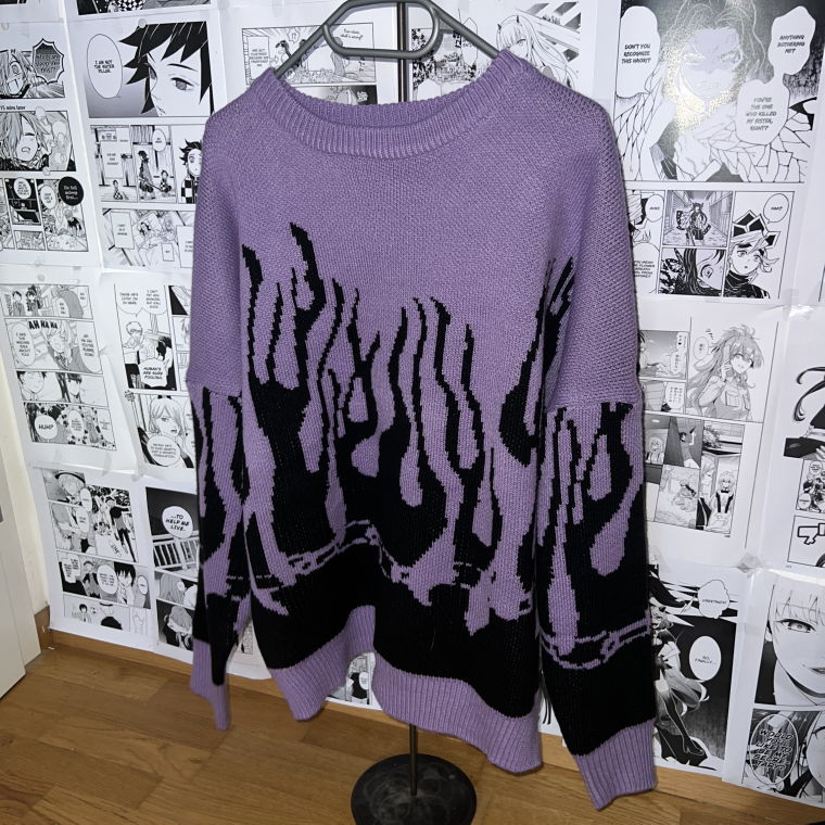 Knitted flames sweater purple black