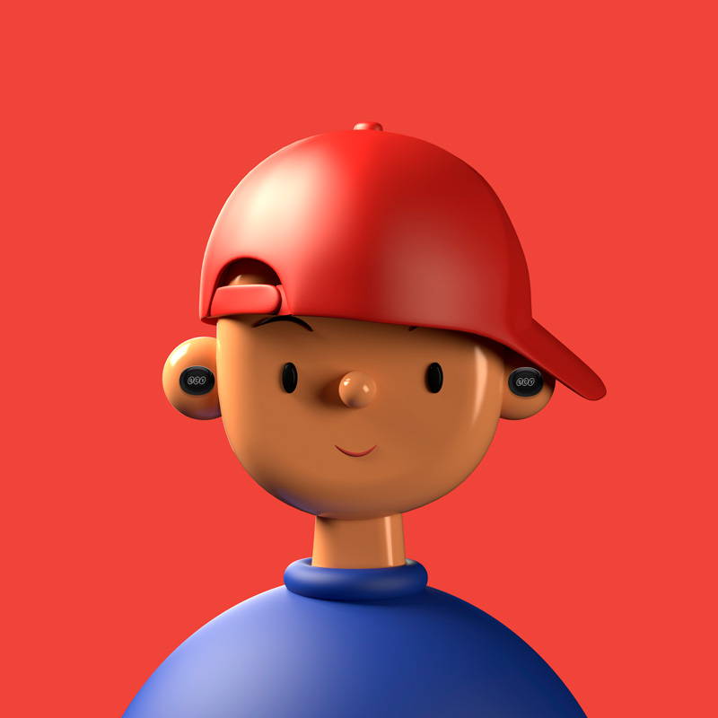 boneco 3D moreno com cavanhaque usando fone QCY