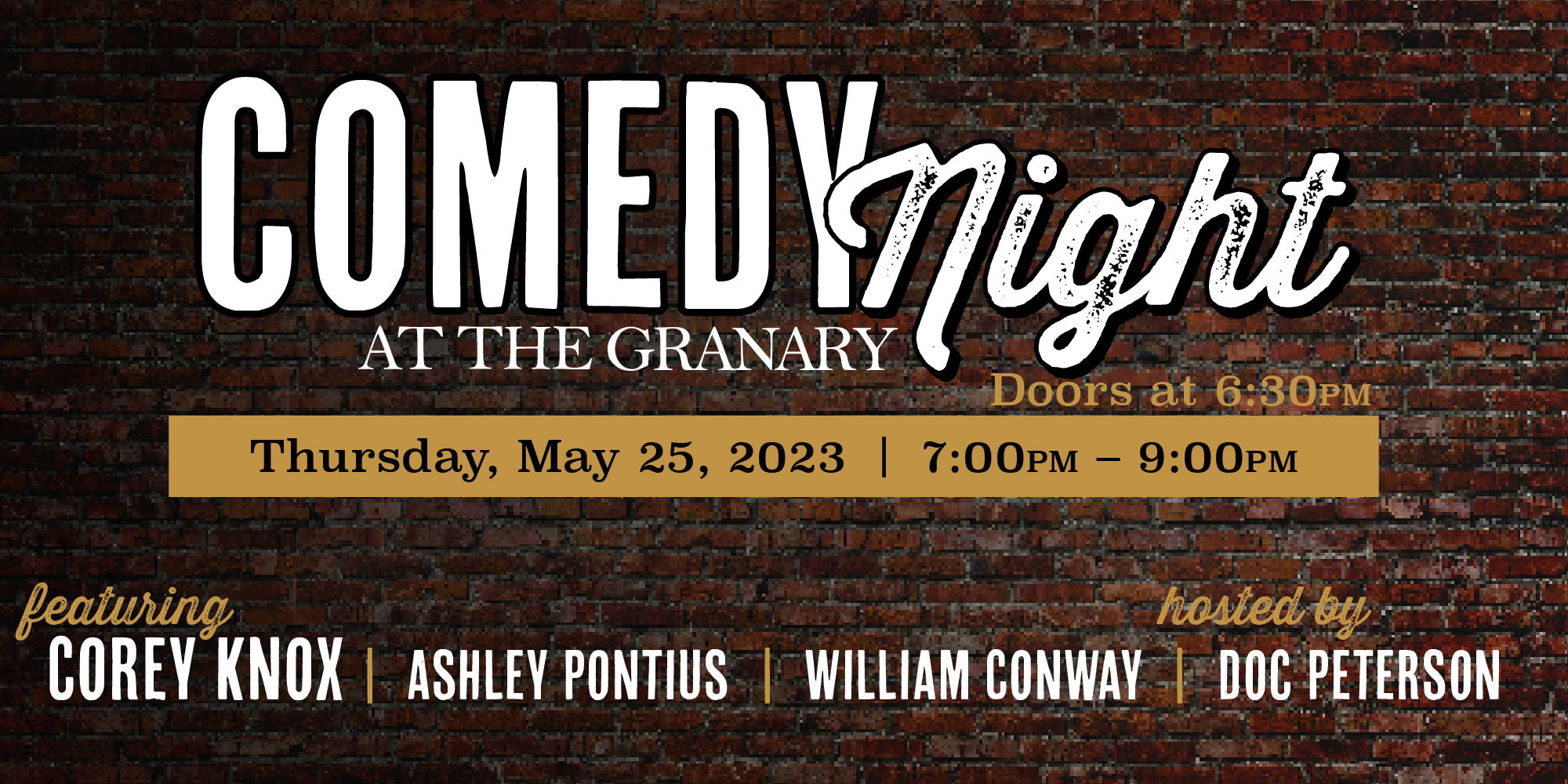 Doc Peterson Presents Comedy Night at The Granary, featuring Corey Knox promotional image