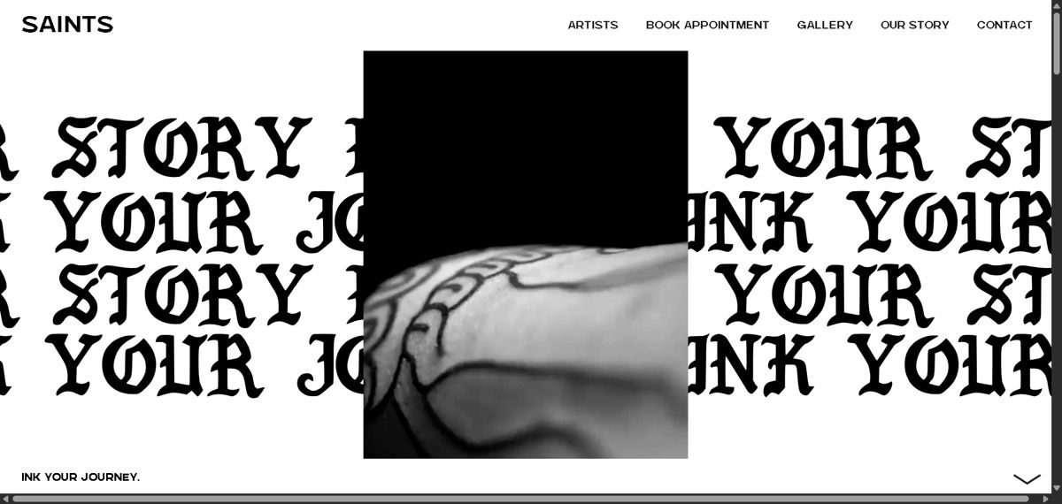 Screenshot of Saints Tattoos, from the tattoo websites collection.