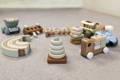 All kinds of different wooden Montessori toys. 