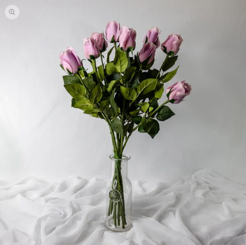 Vintage Lilac Real Touch Open Bud Roses- Realistic Artificial Flowers