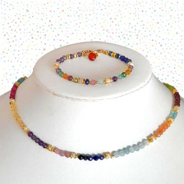 Halskette und Armband, Edelsteine - multicolor