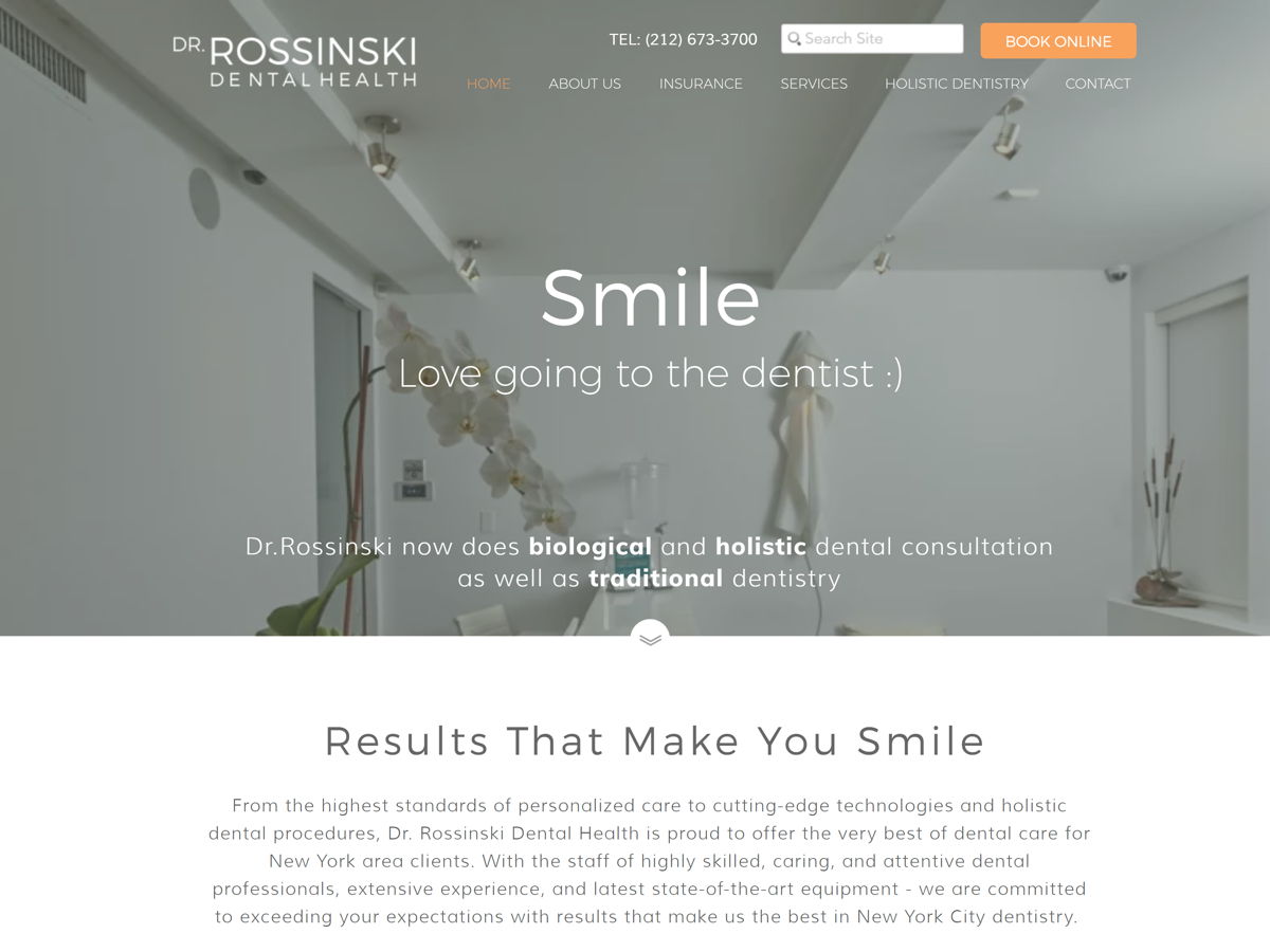 Screenshot of Rossinski Dental, from the dentist websites collection.