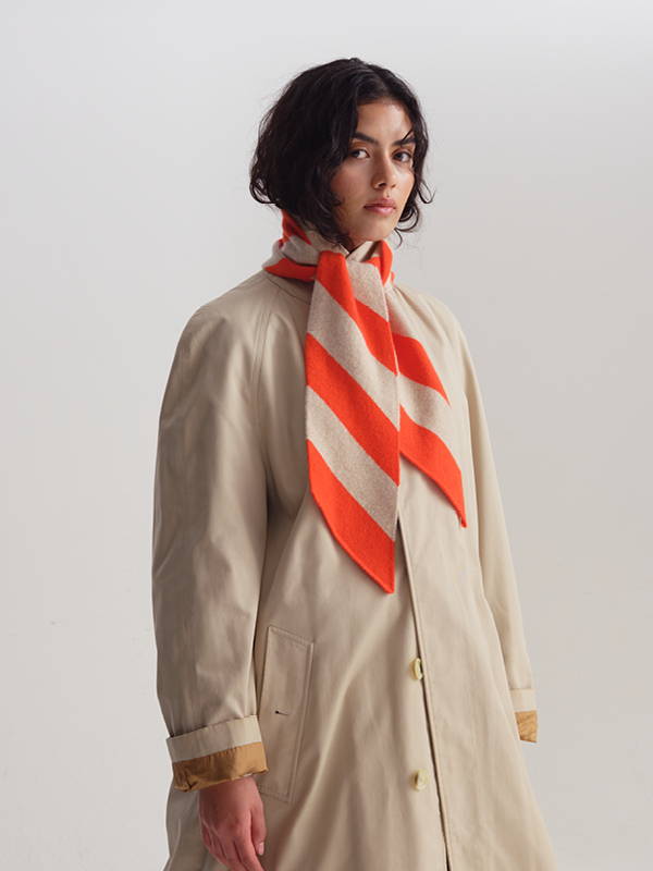 model wears Small Diagonal Stripe Scarf