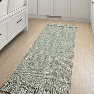 Collive Hallway Runner Rug, 2' x 5' Soft Washable Kitchen Runner Rug, Olive Green/Cream Contemporary Modern Laundry Room Rugs Indoor Hand-Woven Cotton Carpet for Bedroom Entryway Front Door Farmhouse