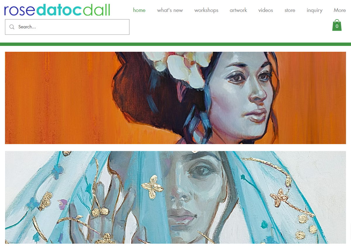 Screenshot of Rose Datoc Dall, from the wix artist website examples collection.