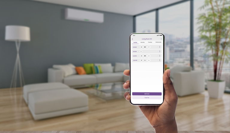 smart AC control scheduling app feature on mobile device