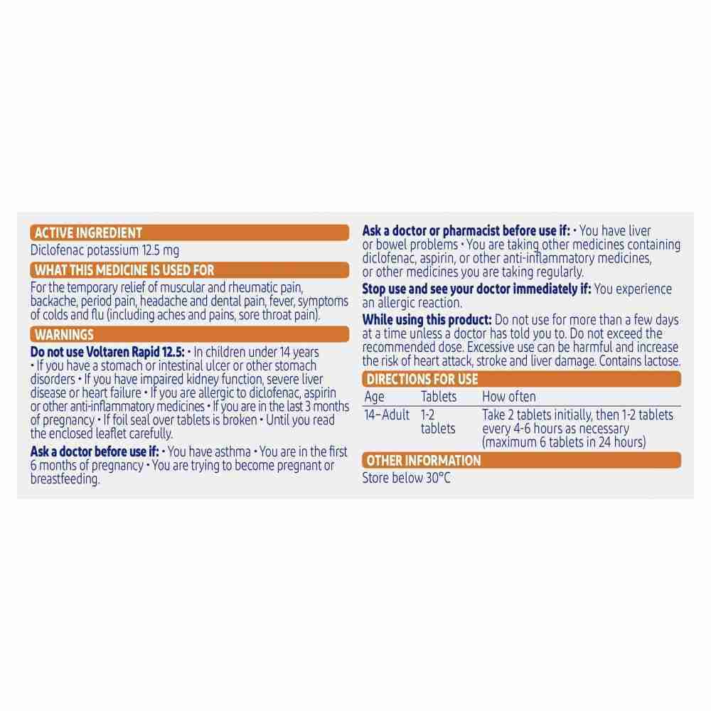 Voltaren Rapid 12.5 20 Tablets - Image 3