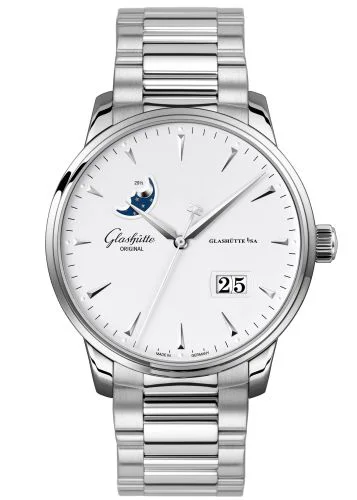 Senator Excellence Panorama Date Moonphase Stainless Steel / Silver / Alligator / Folding