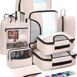 Veken 8 Set Packing Cubes for Travel, Gifts for Women Mom, Suitcase Organizer Bags for Luggage with Hanging Toiletry Bag and Shoe Bag, Vacation Essentials Travel Accessories for Cruise Ship