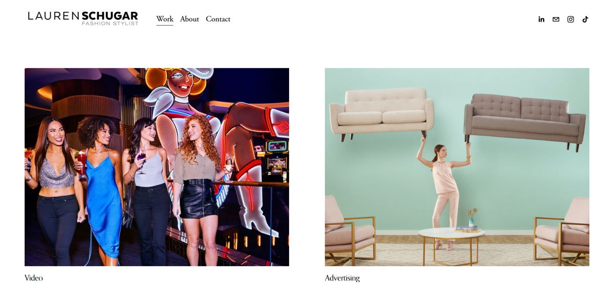 Screenshot of Lauren Schugar, from the stylist portfolios collection.