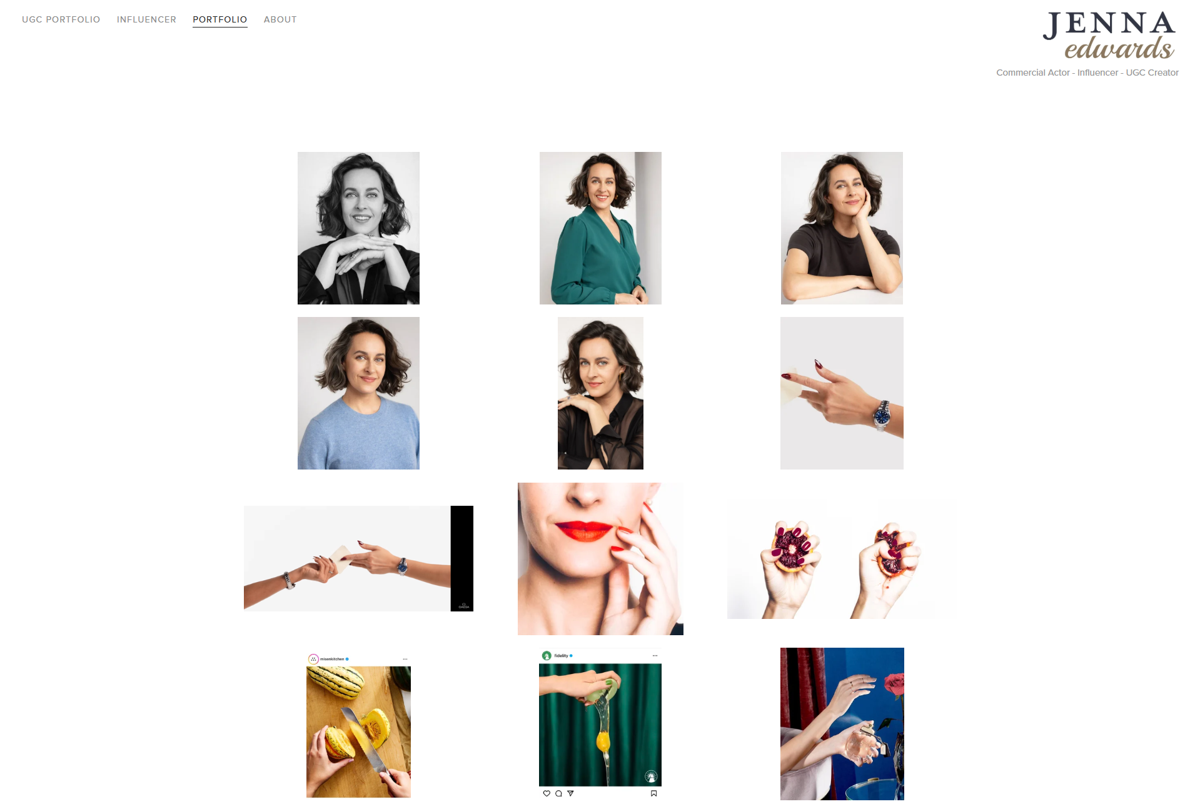 Screenshot of Jenna Edwards, from the ugc portfolio examples collection.