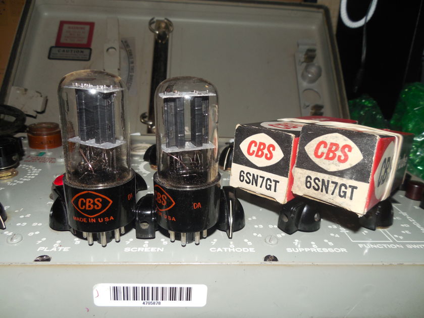 2 NEW 1950S CBS BLACK PLATE 6SN7GT/6SN7 TUBES