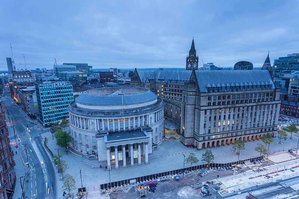 Aerial view of St Peter's Square in Manchester