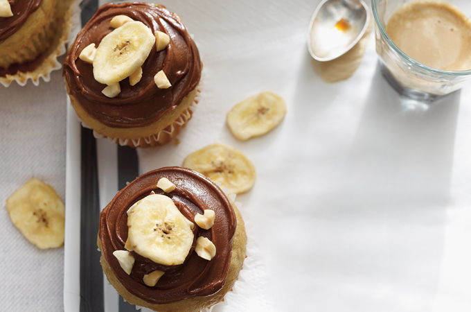 Banana Muffins with Chocolate-Peanut Frosting