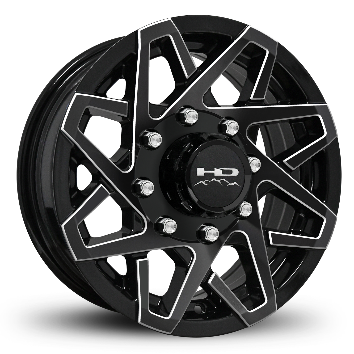 HD Off-Road Canyon Custom Trailer Wheel Rims in 16x6.0 16x6 Gloss Black CNC Milled Spoke Edges with Center Cap & Logo fits 8x165 / 8x6.50 Axle Boat, Car, RV, Travel, Concession, Horse, Utility, Lawn & Garden, & Landscaping.