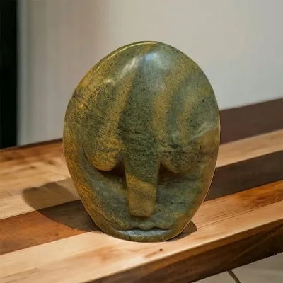 African Serpentine Stone Statue - Sleeping Head