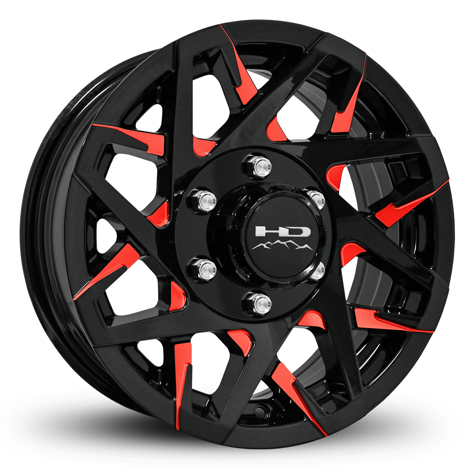 HD Off-Road Canyon Red Custom Trailer Wheel Rims in 16x6.0 16x6 Gloss Black CNC Milled Face Spokes with Center Cap & Logo fits 6x139.7 / 6x5.50 Axle Boat, Car, RV, Travel, Concession, Horse, Utility, Lawn & Garden, & Landscaping.