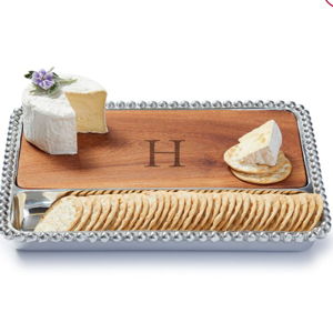 Rectangle Beaded Silver and Walnut Wood Cheese Board