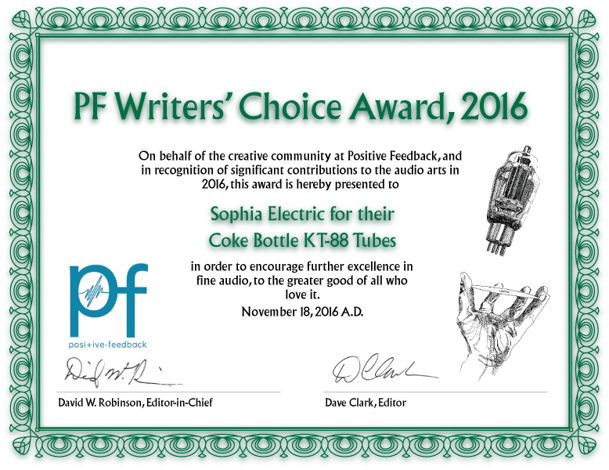 Sophia Electric Patented KT88-ST tubes, 2016 PFO Award ...