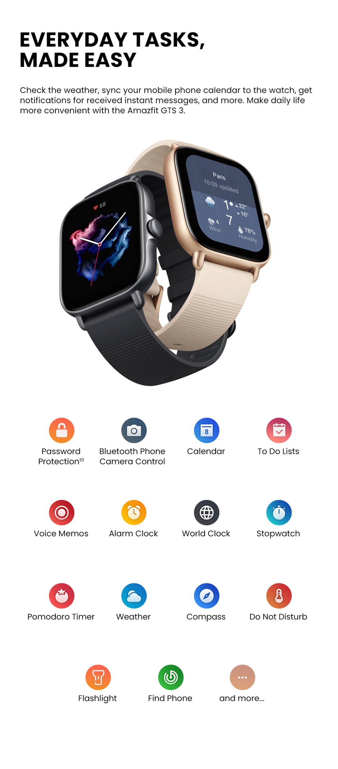 Smartwatch GTS 3 Negro Alexa GPS NFC Amoled 1.75 - CiberModa