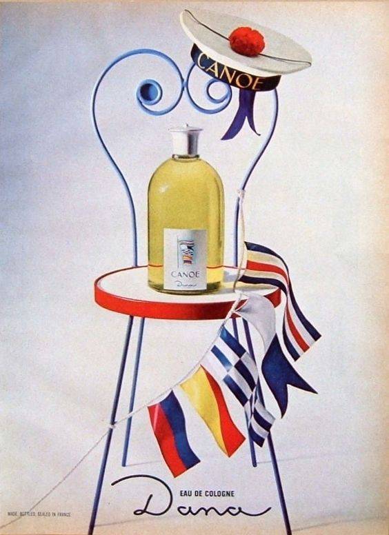 Vintage ad for Canoe eau de toilette with sailor hat.