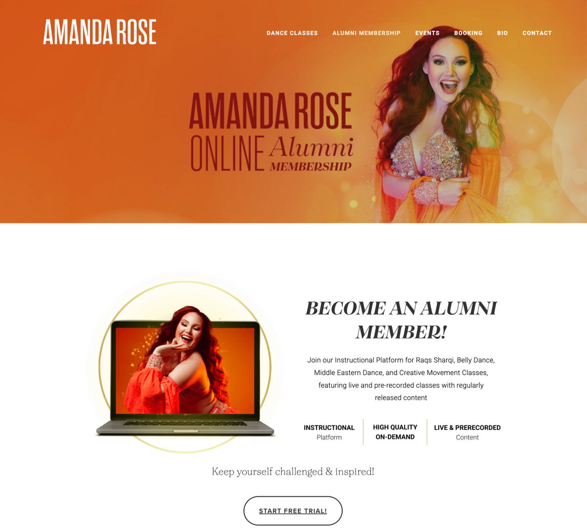 Screenshot of Amanda Rose Dance , from the squarespace membership websites collection.