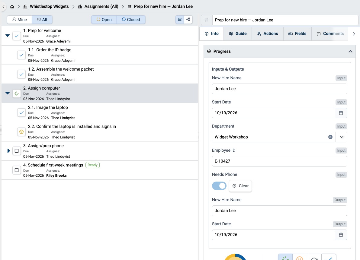 Assignment with Tasks at different Completion Statuses