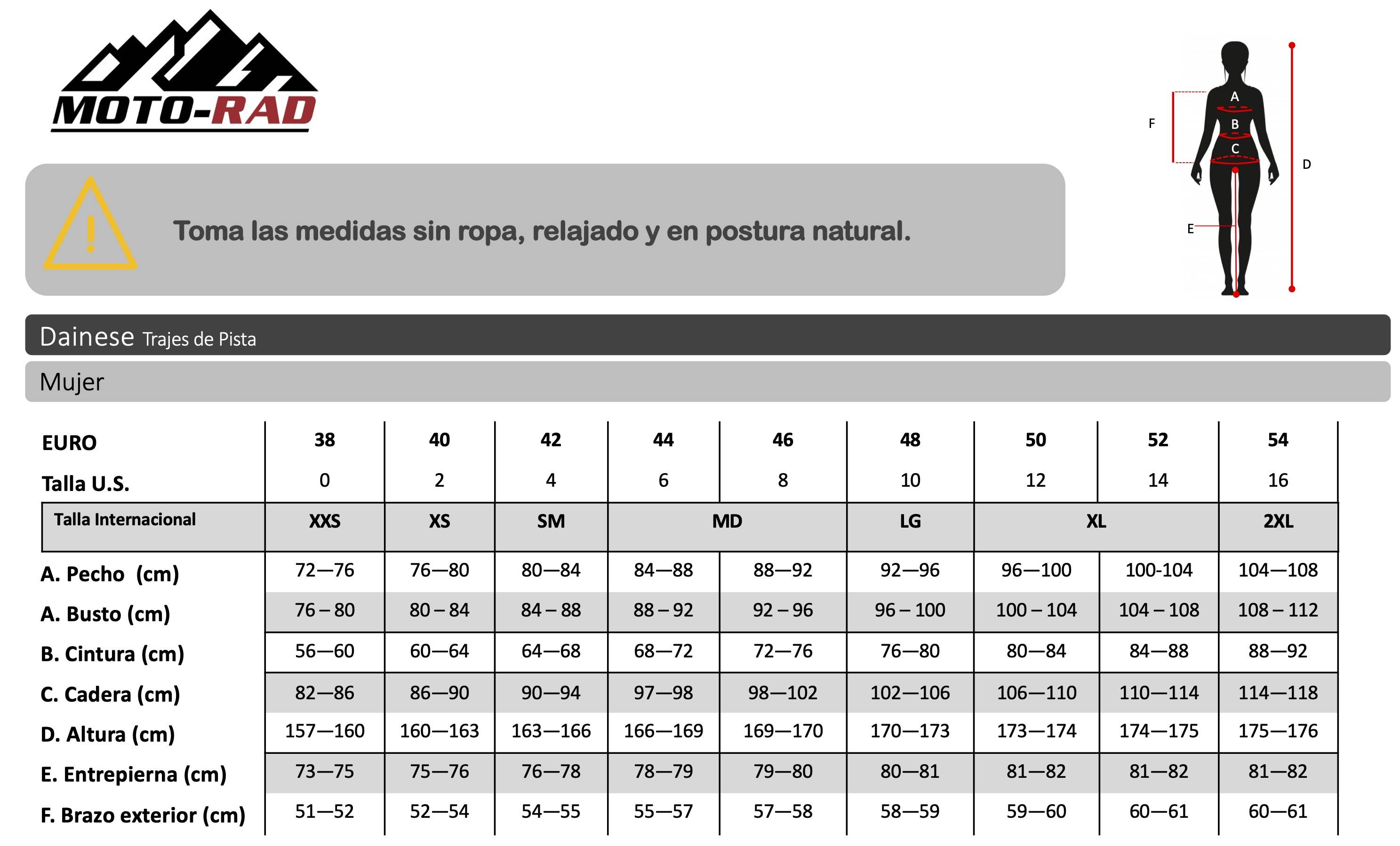 Guia de Tallas Traje de Pista Dainese