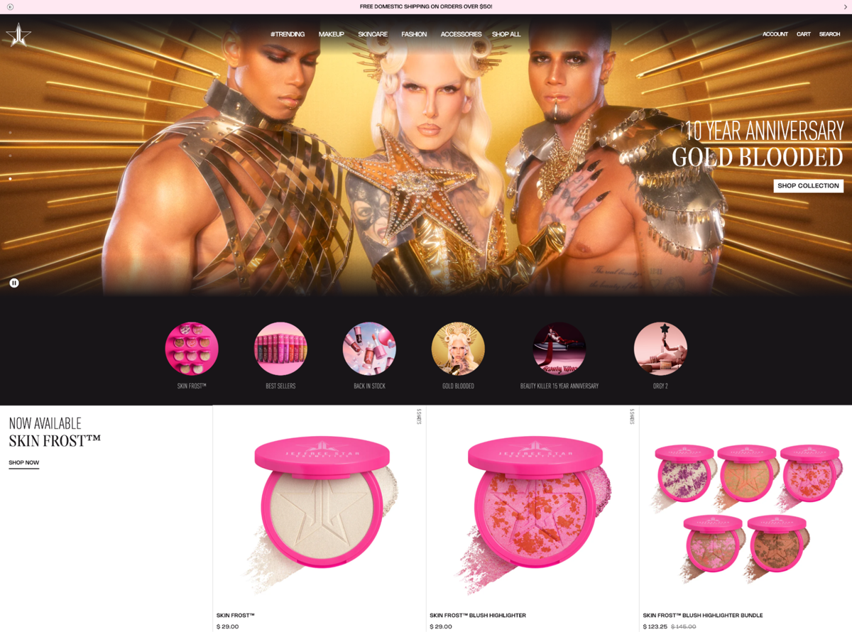 Screenshot of Jeffree Star Cosmetics, from the celebrity websites collection.