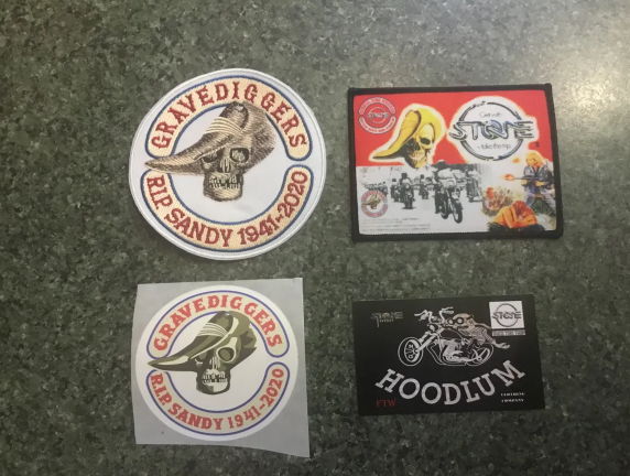 4 inch RIP SANDY HARBUTT & RUN PATCH WITH RIP STICKER.