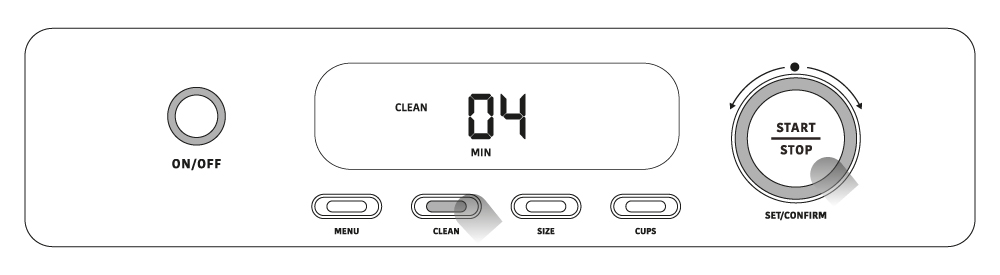 Diagram showing how to select and start the quick clean cycle
