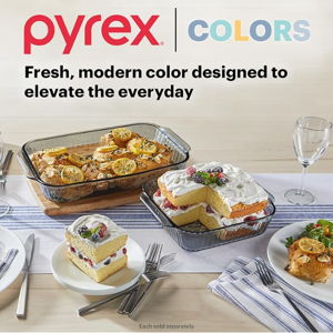Pyrex Colors (2-Pack, Full Set) Tinted Glass Baking Dish with BPA-Free Lid