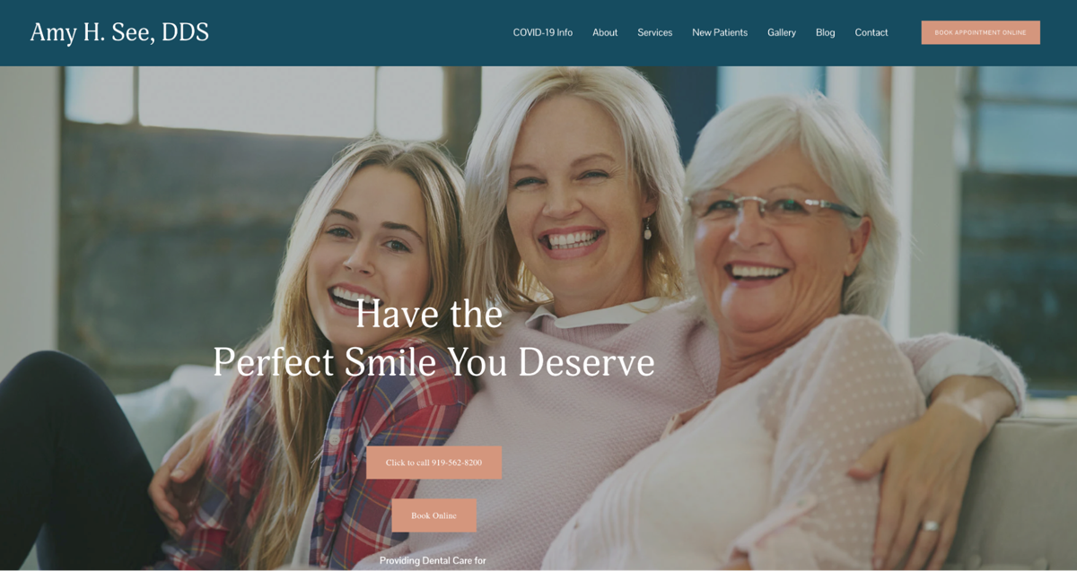 Screenshot of Amy H. See, DDS, from the dentist websites collection.