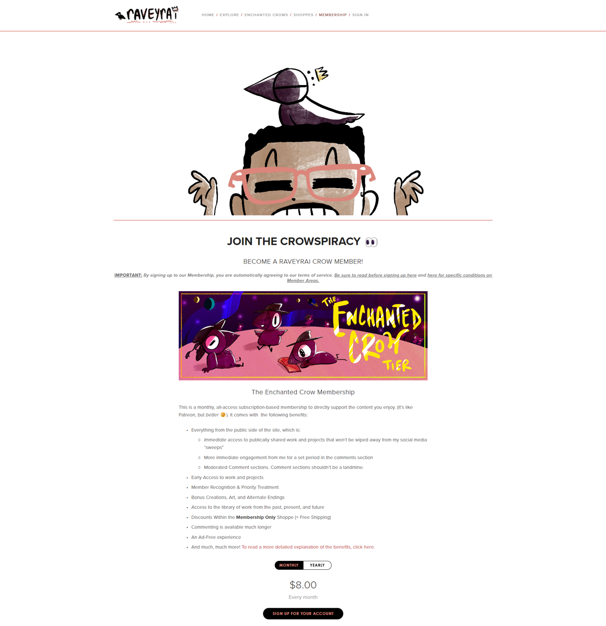 Screenshot of Raveyrai, from the squarespace membership websites collection.