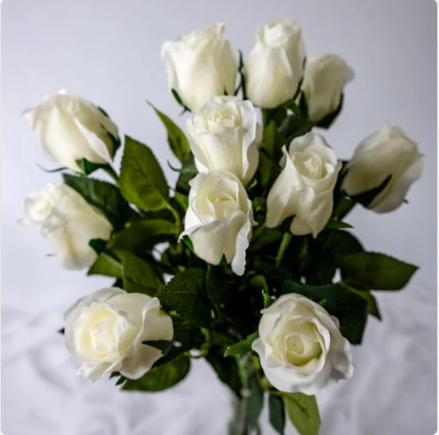 White Real Touch Open Bud Rose - Realistic Artificial Flowers - Image 2