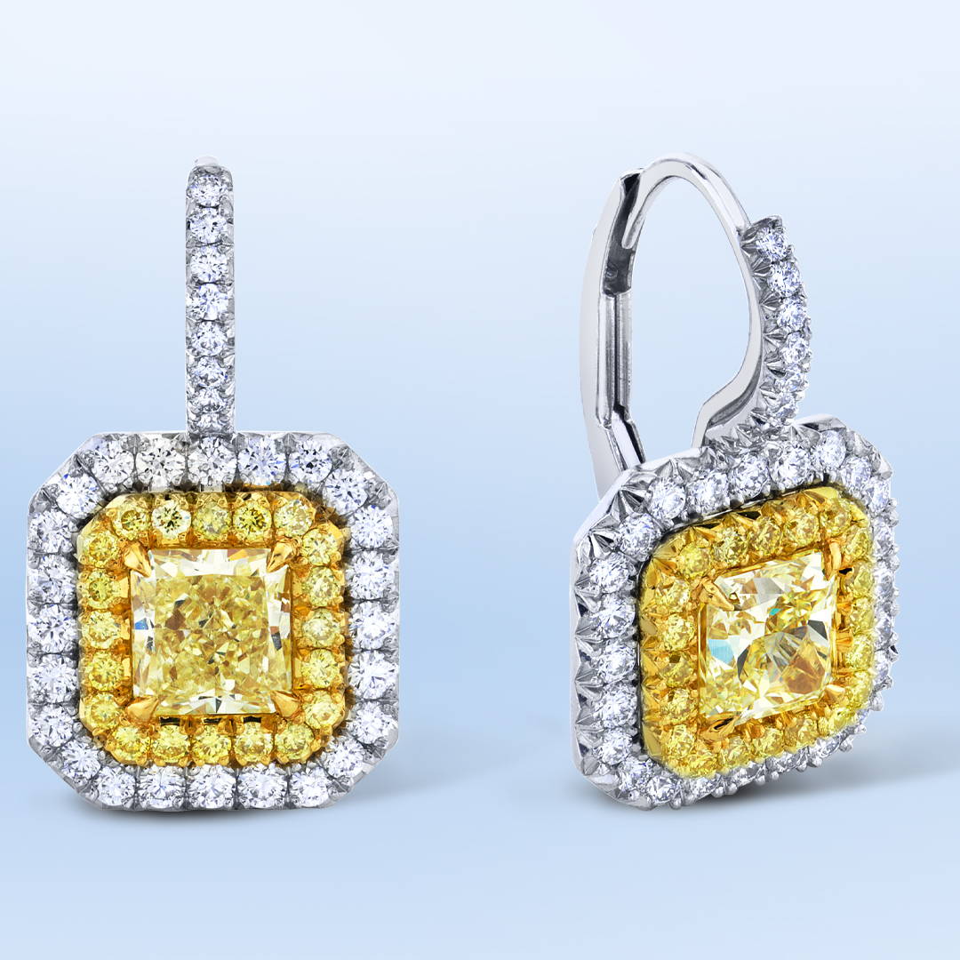 Yellow and White Diamond Dangle Earrings