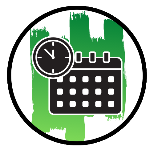 Graphics of a black and white calender on a green ombre background