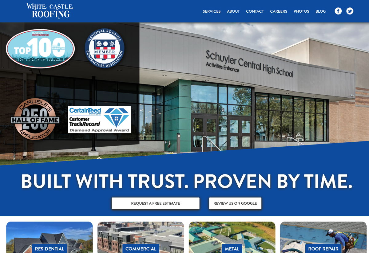 Screenshot of White Castle Roofing, from the blue websites collection.