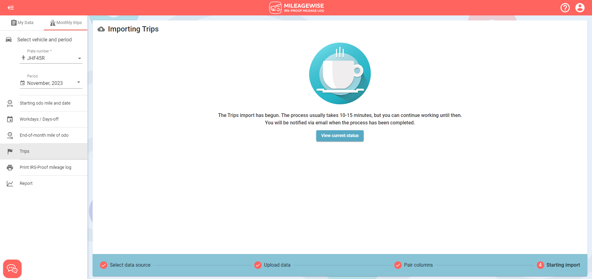 trip import in progress