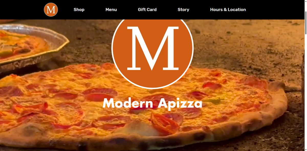 Screenshot of Modern Apizza, from the pizza place websites collection.