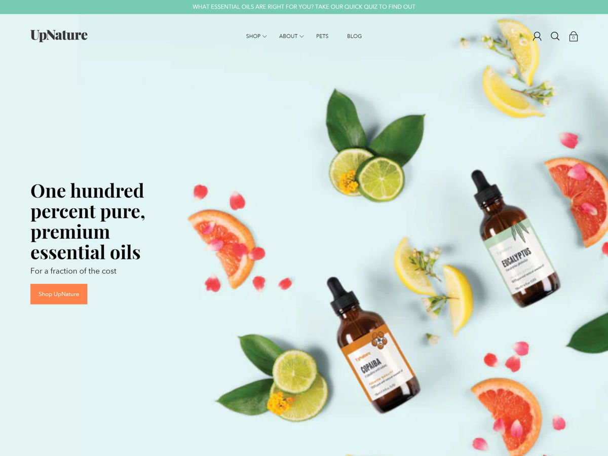 Screenshot of UpNature, from the food websites collection.