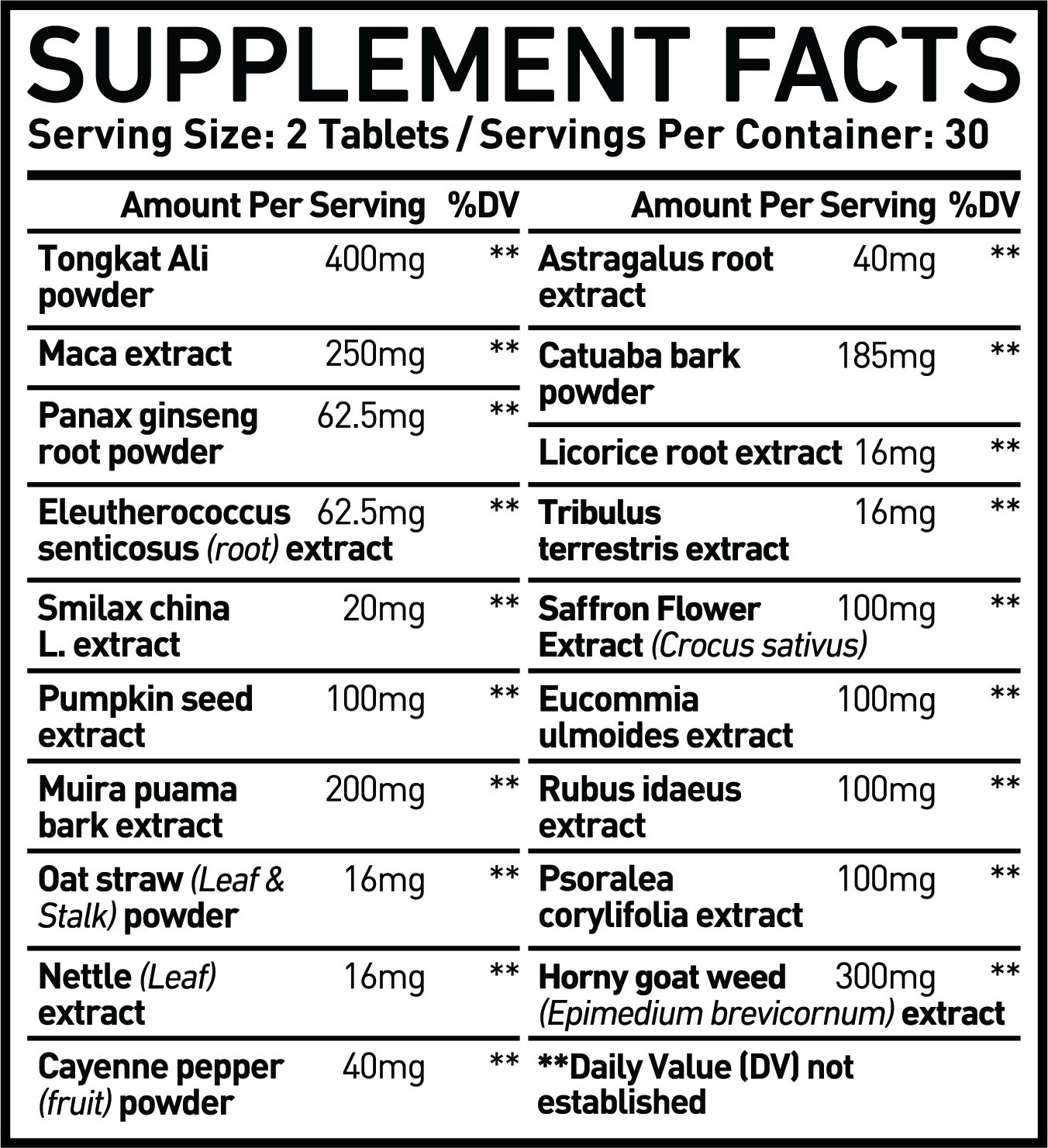 Supplement Facts of the best tongkat ali singapore supplement