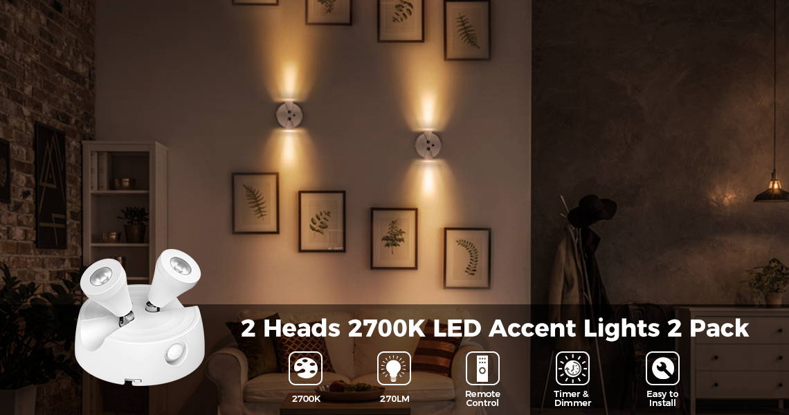 2 Heads 2700k LED Spotlight Battery Operated