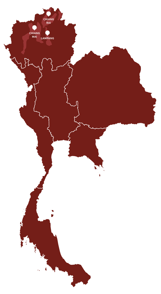 map from thailand with all coffee producing regions