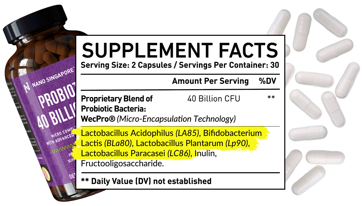 Supplement Facts of Nano Singapore's best probiotic supplement
